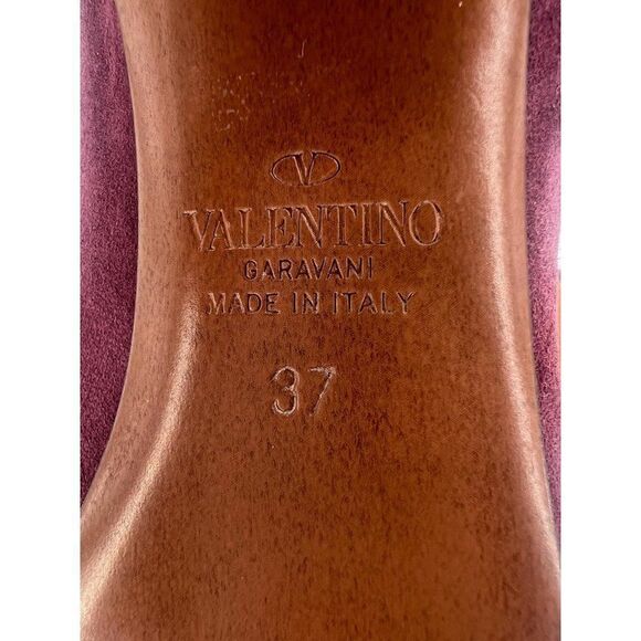 Authentic VALENTINO GARAVANI Suede Burgundy V Logo Ankle Boots Size EU37 - Picture 10 of 12
